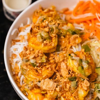 Lemongrass shrimp in a bowl.