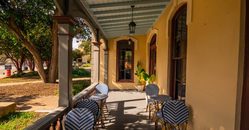 Exterior, covered seating area