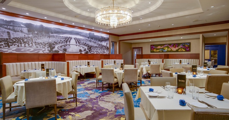 Inside, seating area, tables ready for guests