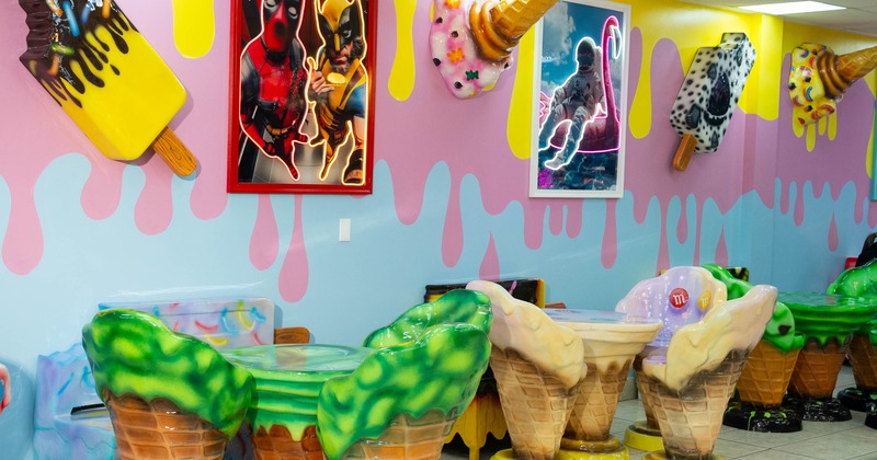 A playful ice cream–themed restaurant interior