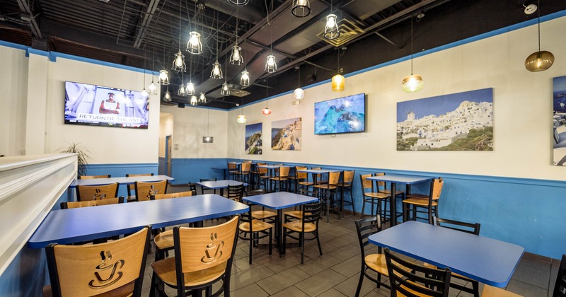 Interior, tables and chairs ready for guests