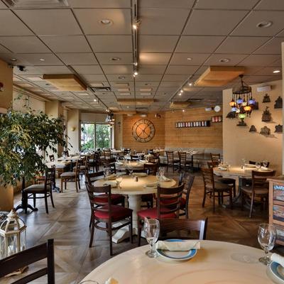 Interior, dining area, tables and chairs.