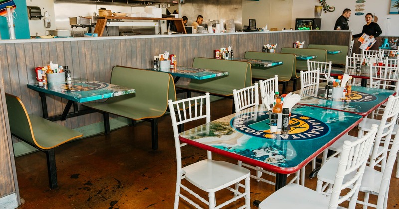Dining area with set tables