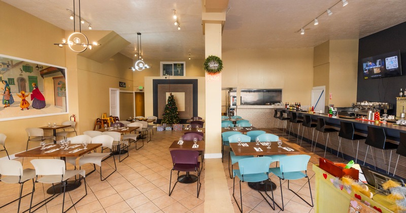 Interior, seating area, and a bar