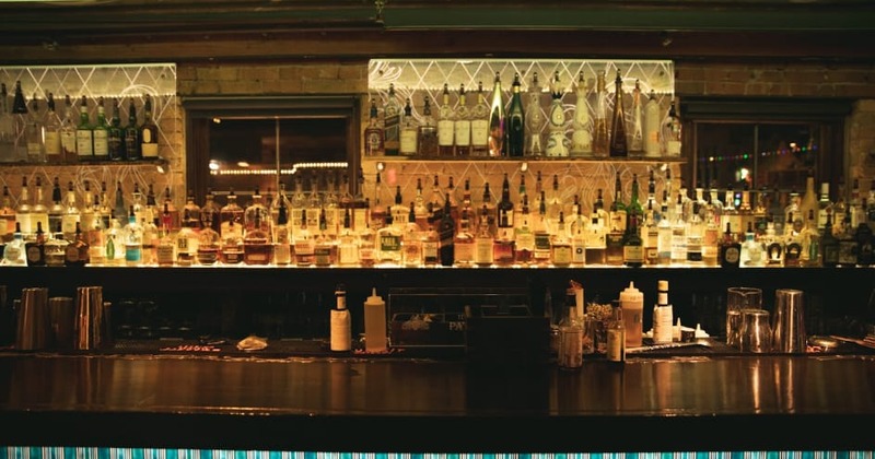 Bar area, various liquor bottles