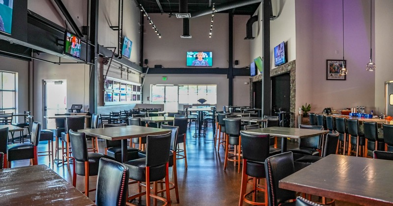 Interior, seating area with tables and chairs