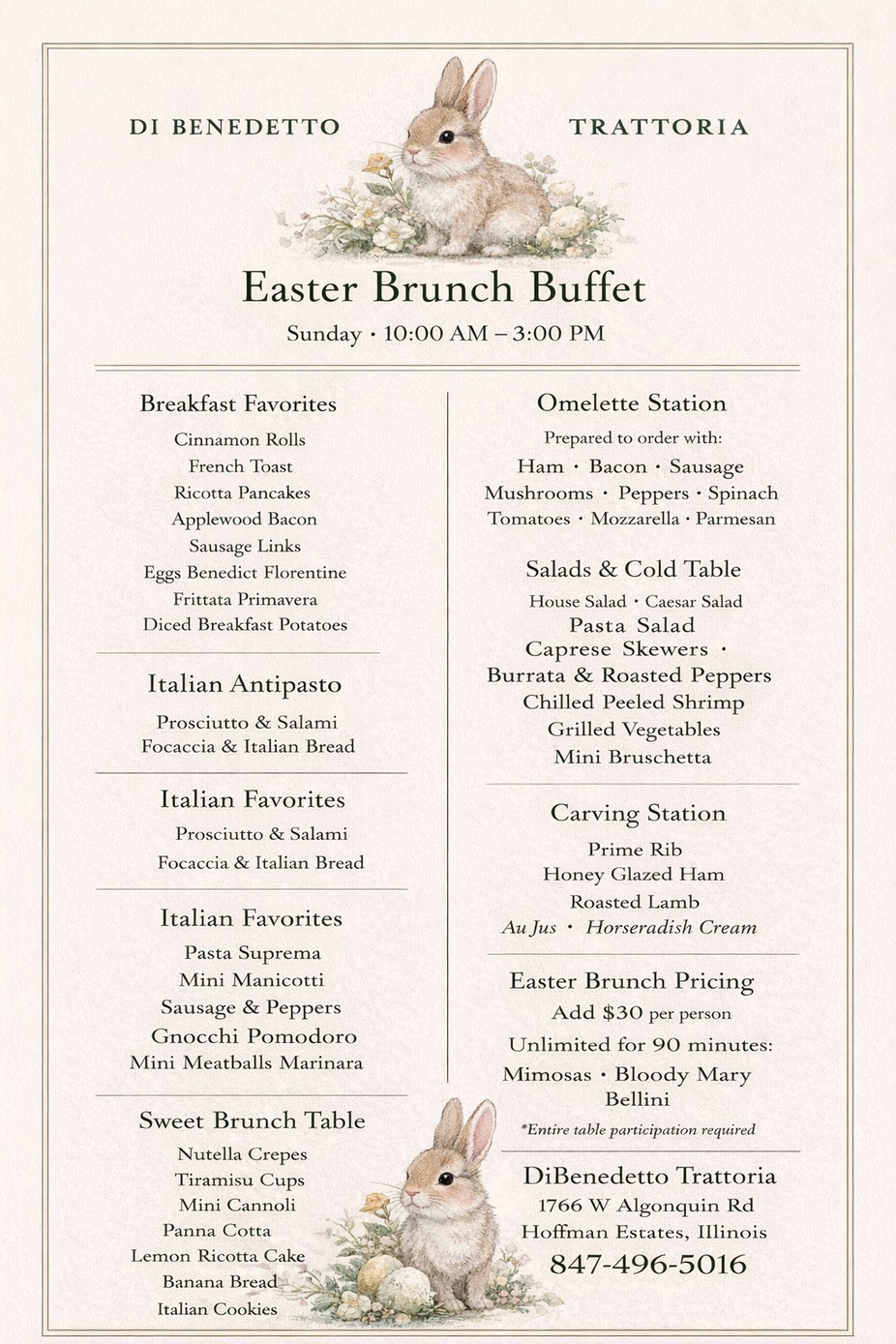 🐰 Easter Brunch at DiBenedetto Trattoria event photo