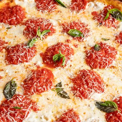 The old world margarita style pizza, closeup.