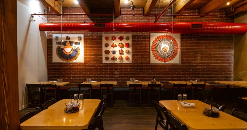 Interior, dining tables, wall decoration