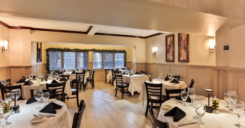 Interior, seating area with tables and chairs