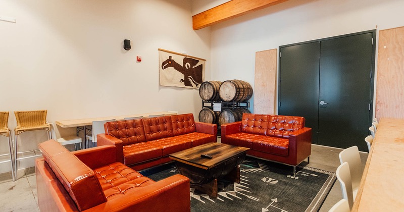 Interior, leather armchairs at the seating area