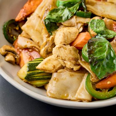Drunken noodle, closeup.