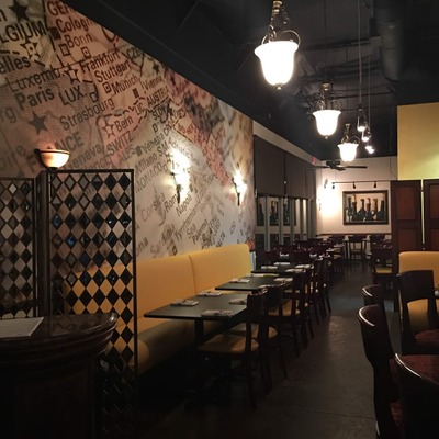 Interior, dining room seating area.