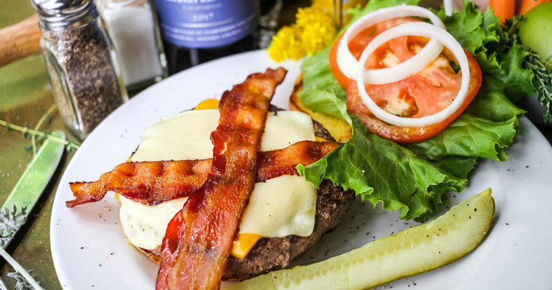 Build Your Own Burger with Cheese and Bacon on Plate