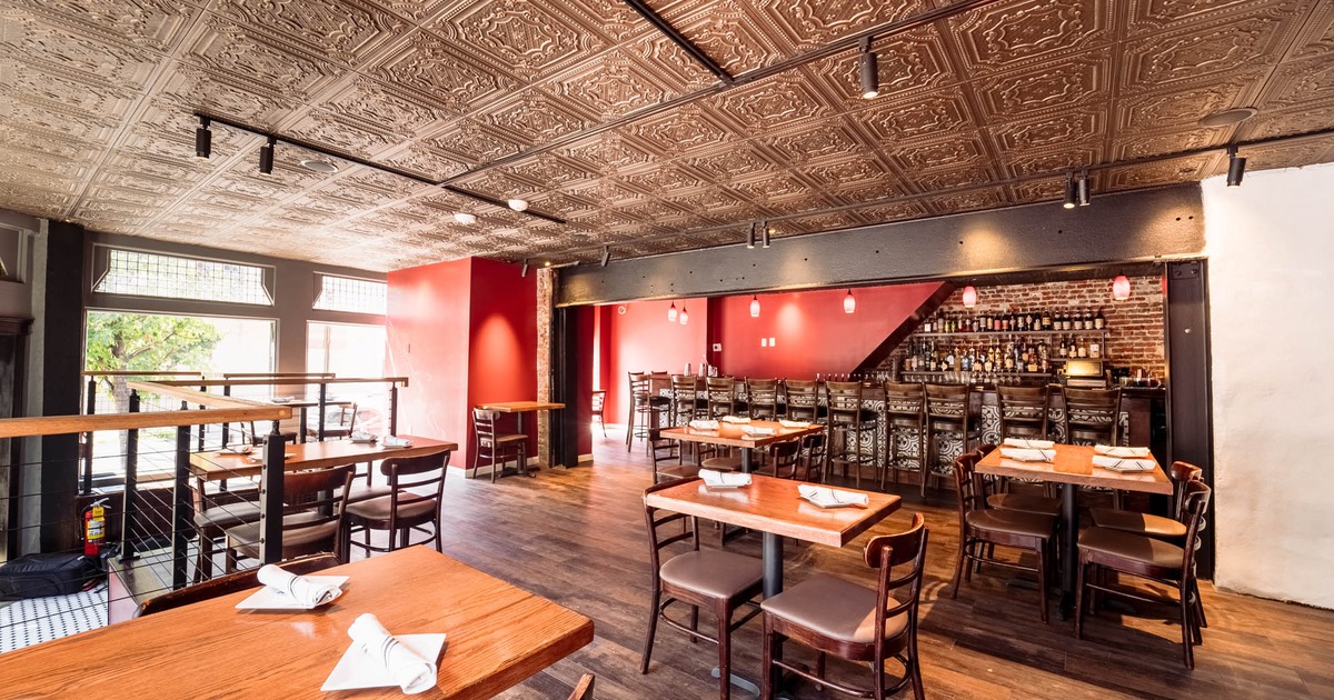 Interior, tables ready for guests