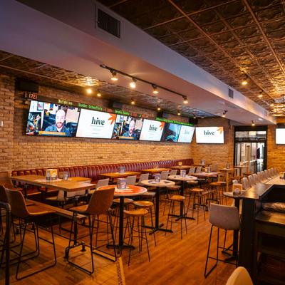 The interior, set tables.