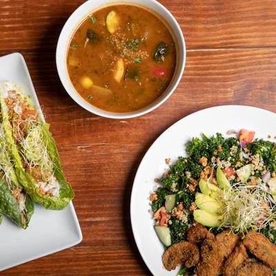 Various dishes served , top view