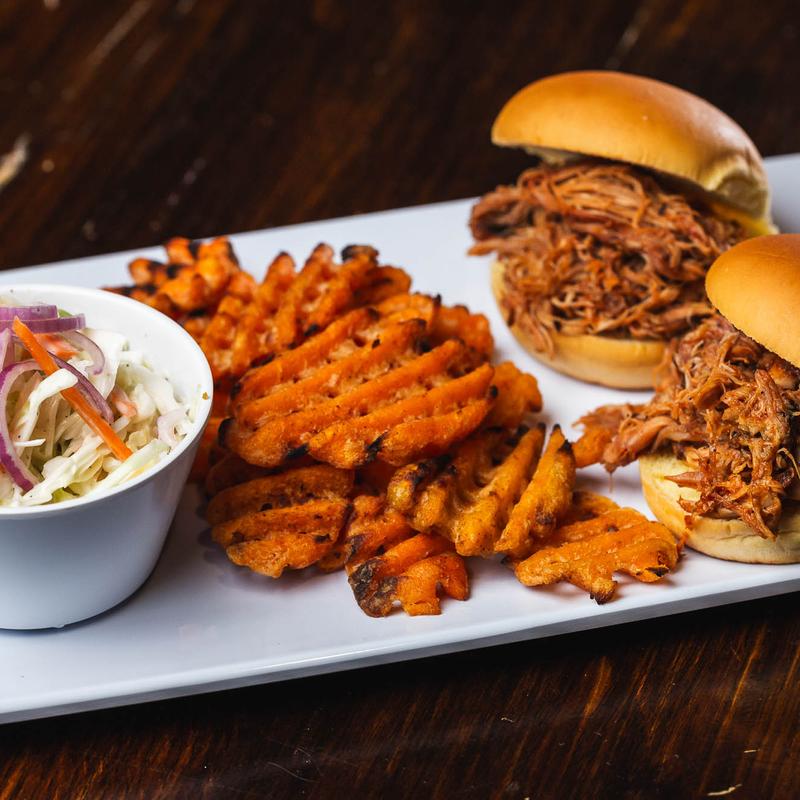 Pulled BBQ Chicken with Sweet Potato Waffle Fries photo