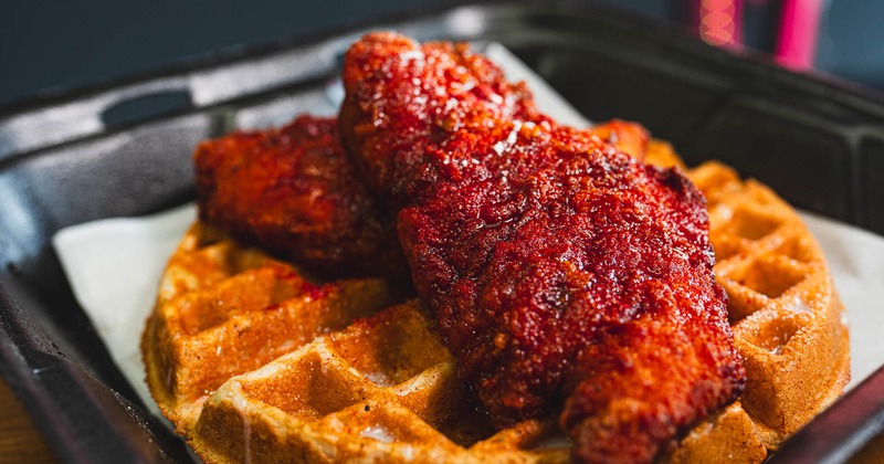 Served Nashville Hot Chicken and Waffles