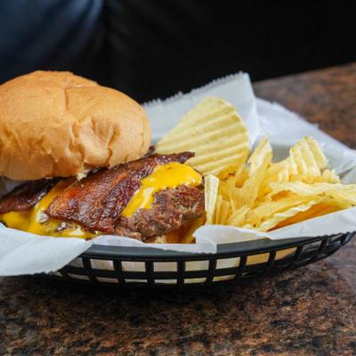 Bacon Cheeseburger and potato chips.