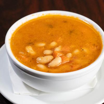 Bowl of Pasta Fajoli with white beans.