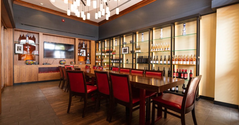 Dining area, long table with chairs