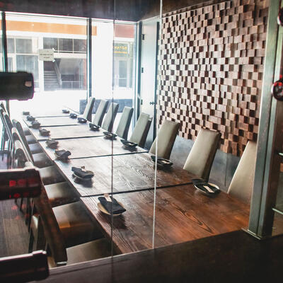 Restaurant interior, big table