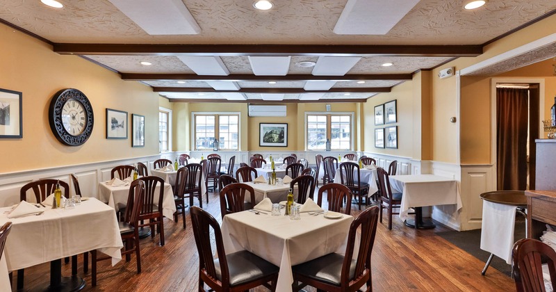 Dining area, tables ready for guests