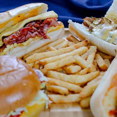 Breakfast sub with fries.