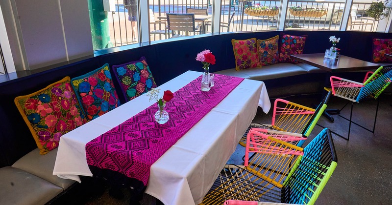 Interior, seating area with table decorations