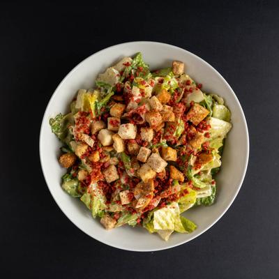 Caesar salad, top view.