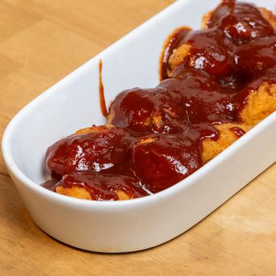 BBQ Boneless Chicken bites, close up.