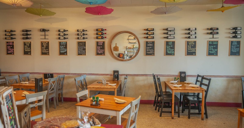 Interior, dining tables and chairs