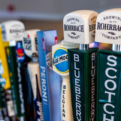 Beer taps, close up.