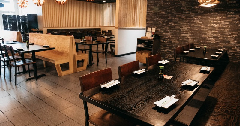 Interior, tables set and ready for guests