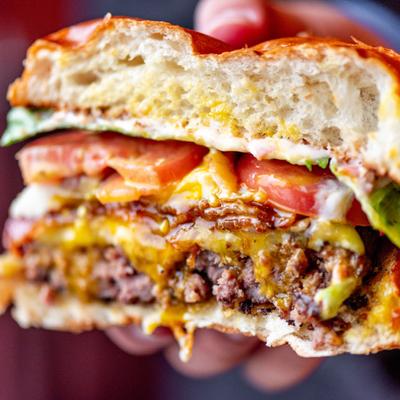 Endicott Burger, close up.