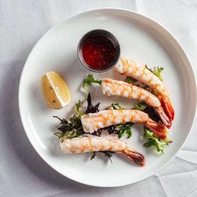 Cold gulf shrimp, served with cocktail sauce.