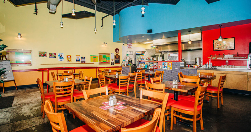 Interior, tables ready for guests