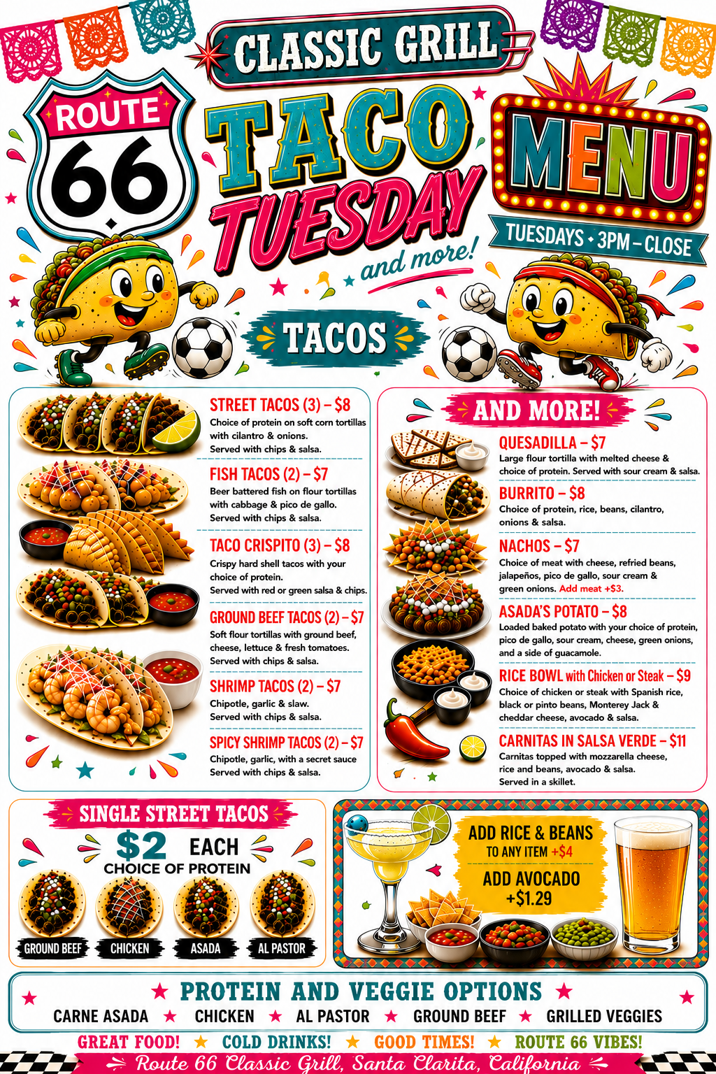 Taco Tuesdays features a special menu at Route 66 Classic Grill, including $2 street taco