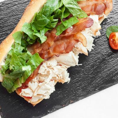 Bacon, turkey, tomato, and lettuce sandwich.