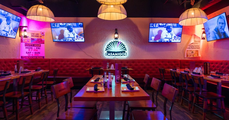 Interior dining area, TVs on the walls