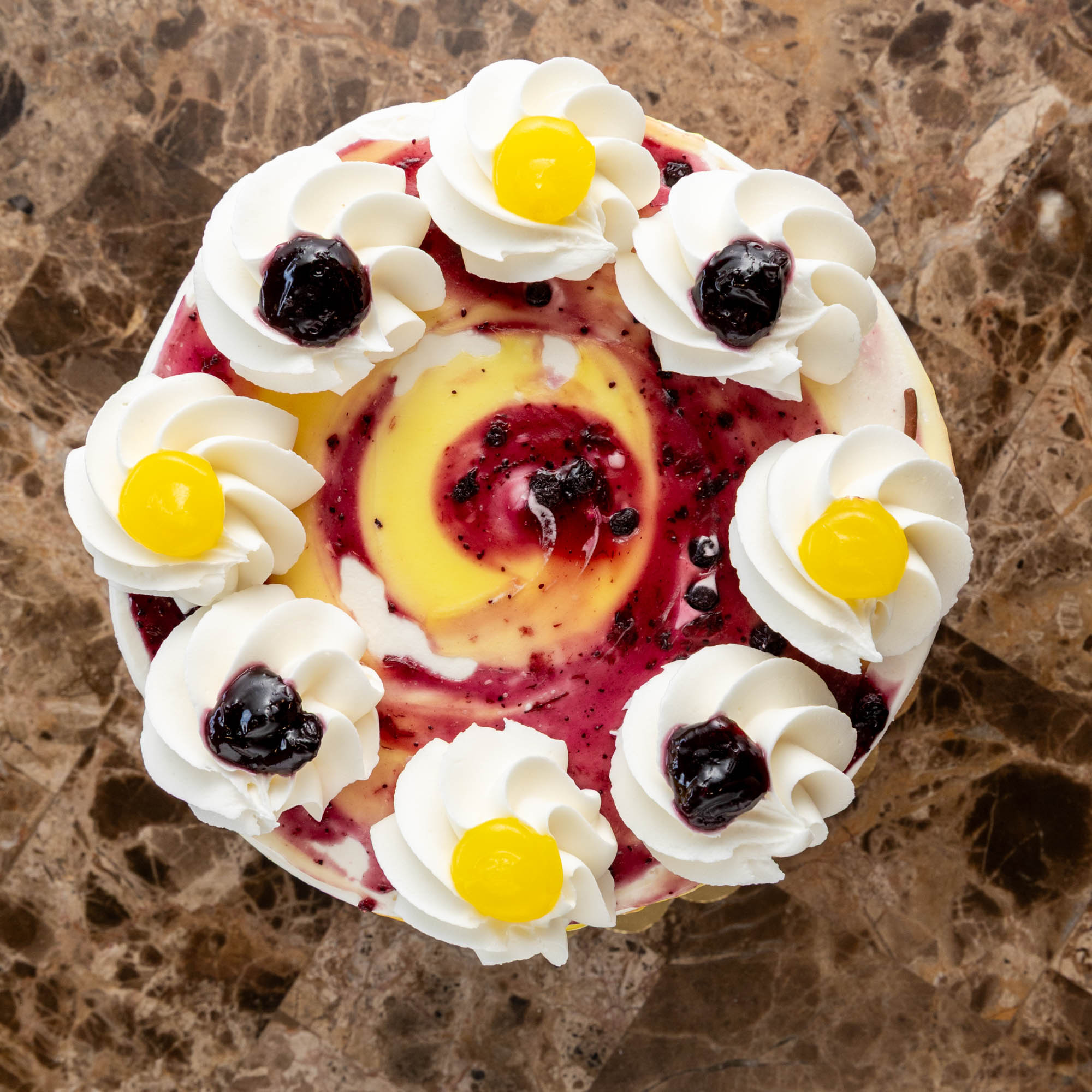 Lemon blueberry cake, top view