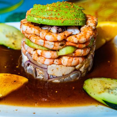 Mexican style seafood tower.