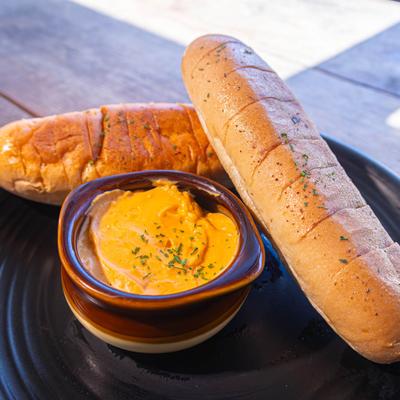 Hot bread and cheese dip.