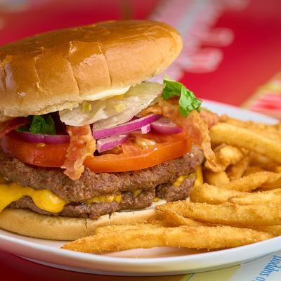 Double bacon cheeseburger and fries.