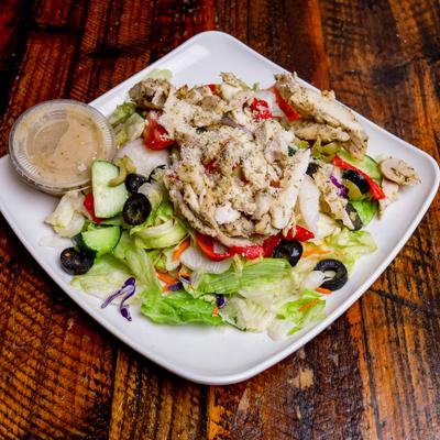 Garden salad, served.