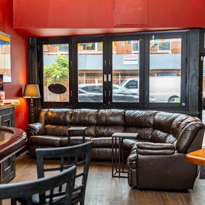 Interior, lounge seating area.