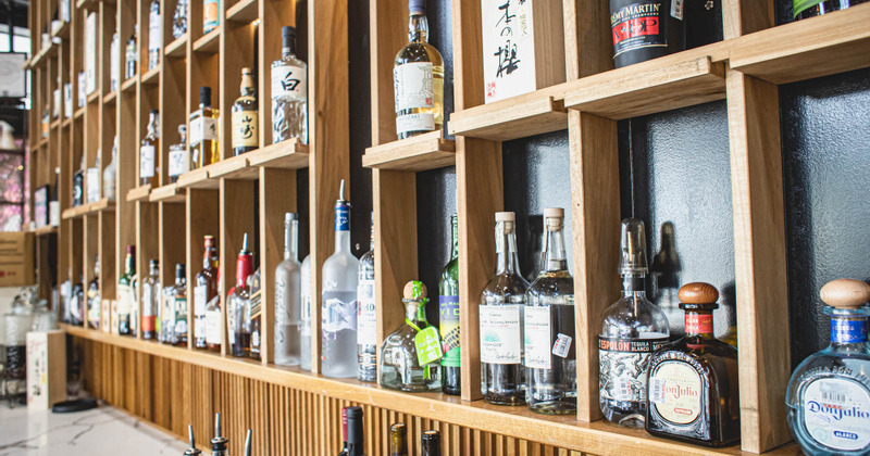 Shelves with bottled drinks
