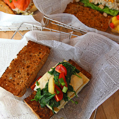 Fresh bread with cheese and mixed salad