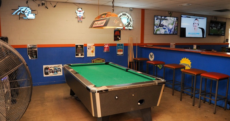 Interior, a pool table near the bar